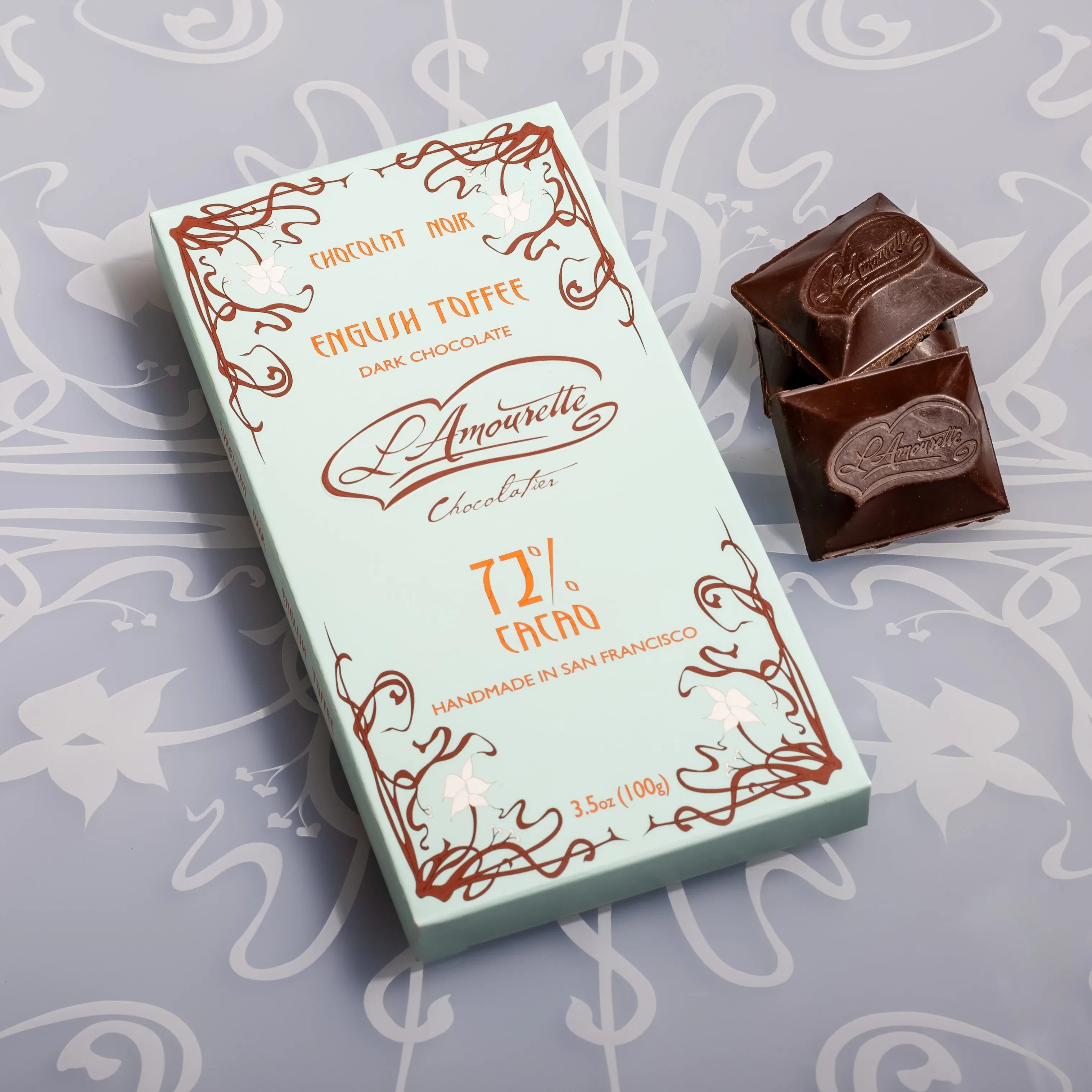 72% Dark Chocolate with English Toffee – L'Amourette Chocolat