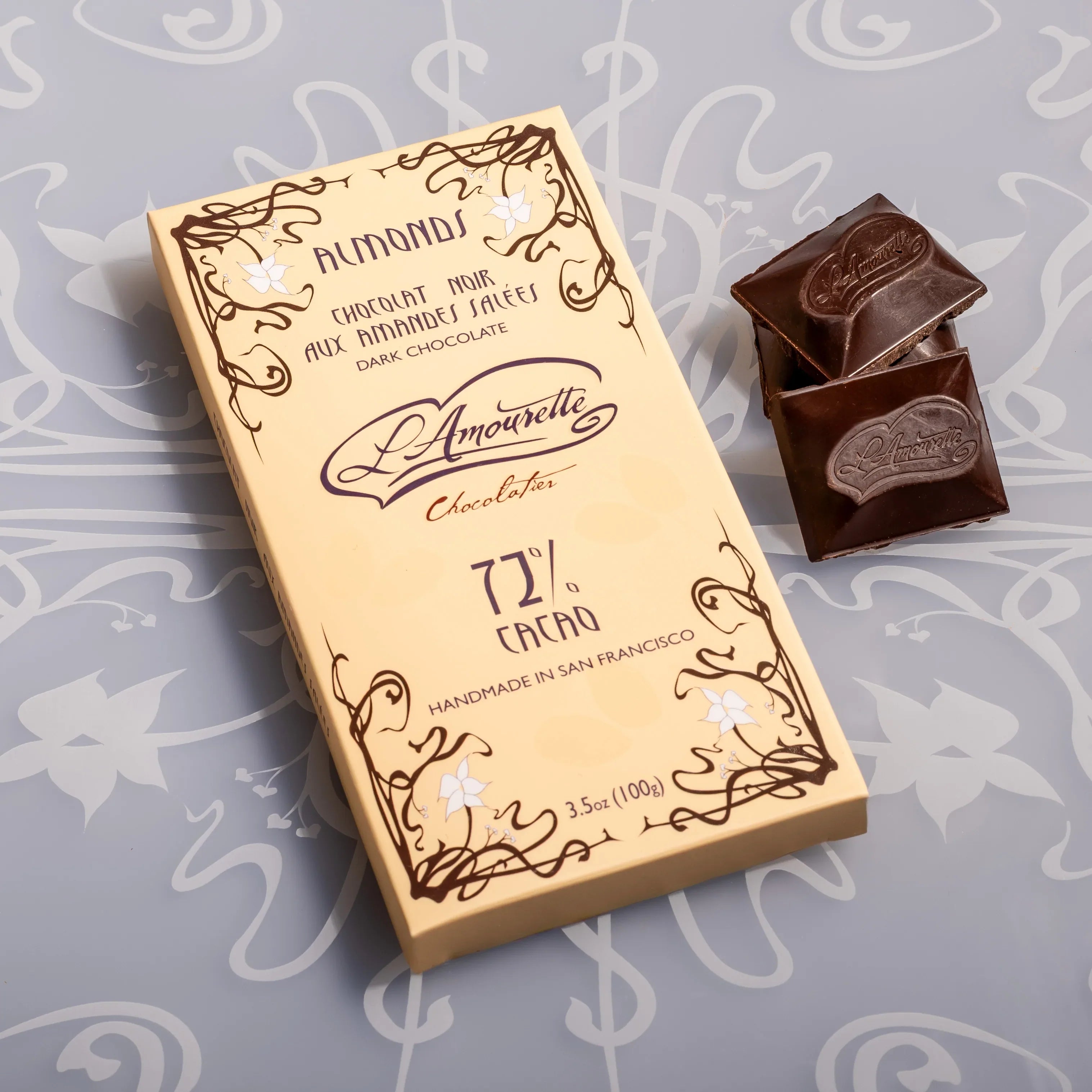 72% Dark Chocolate with Salted Almonds – L'Amourette Chocolat